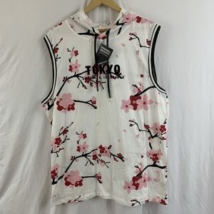 Streetwear Tokyo Sleeveless Hoodie XL Cherry Blossom Graphic Tank Top